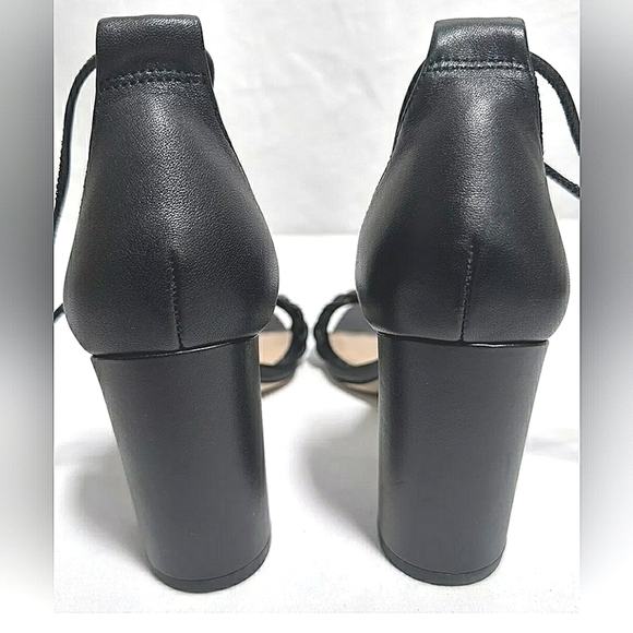 G B Holiday Size 10 Black Leather Strappy Modern Block Heel Cocktail Sandals - Picture 5 of 6